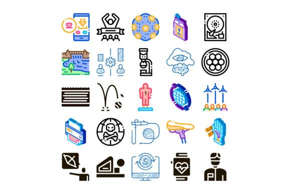 Collection of Icons Representing Technol: Visual Language for a Multidimensional World