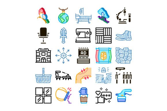 Collection of Various Colorful Doodle Ic