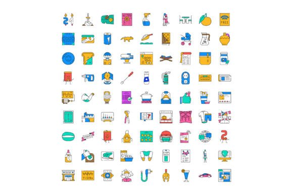 Colored Line Filled Icons Representing V