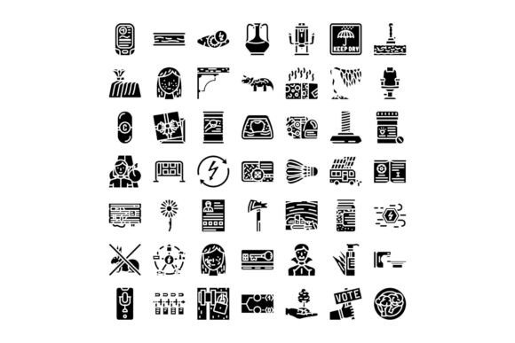 Diverse Black Glyph Icons Set Representi