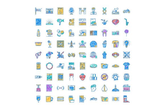Diverse Colorful Scribble Icon Set Illus