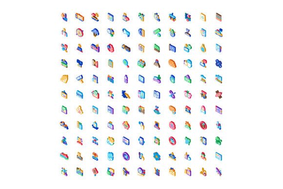 Isometric Multicolor Icons Creating Larg